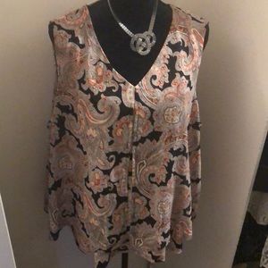 Roz & Ali Black Peach Paisley Blouse 3X